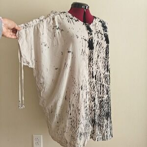 Religion Womens Tie Dye Oversized Tunic Top Skull Bead Detail Black Goth Tan XS
